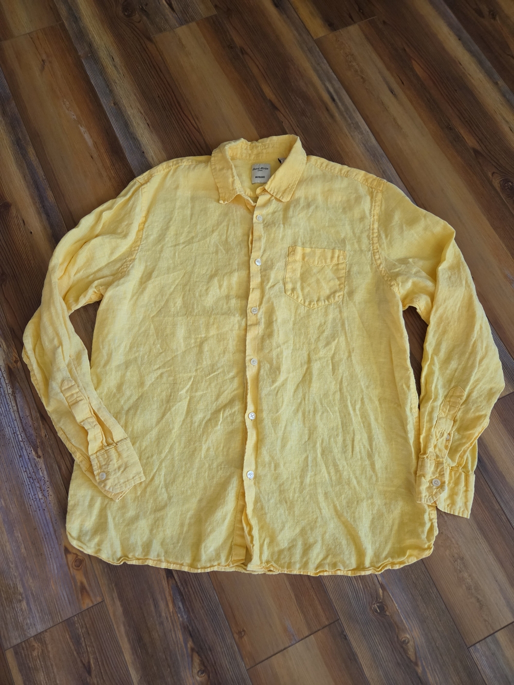 Murano Bright Yellow Linen Button-Down Shirt Size L By Baird McNutt